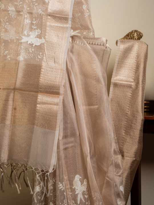 Beige Kota Tissue Saree