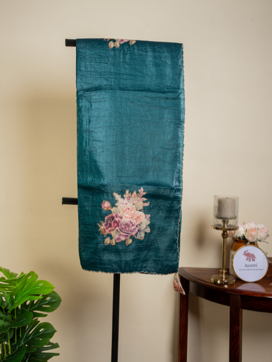 Deep Teal Soft Crush Silk Saree