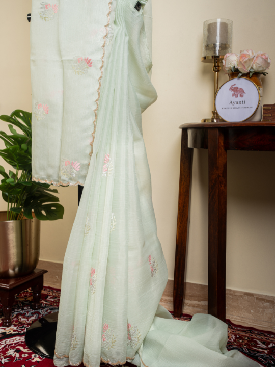 Mint Green Soft Crepe Saree