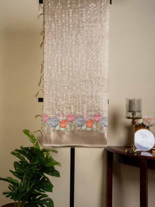 Beige Golden Kota Tissue Saree