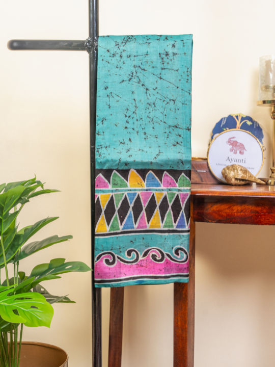 Turquoise Handcrafted Pure Silk Batik Saree