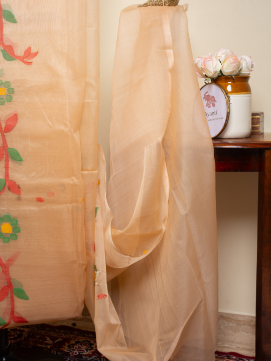Soft Beige Pure Silk Muslin Saree