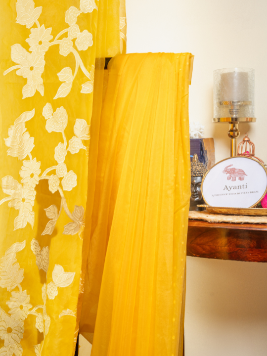 Yellow Premium Organza Silk Saree