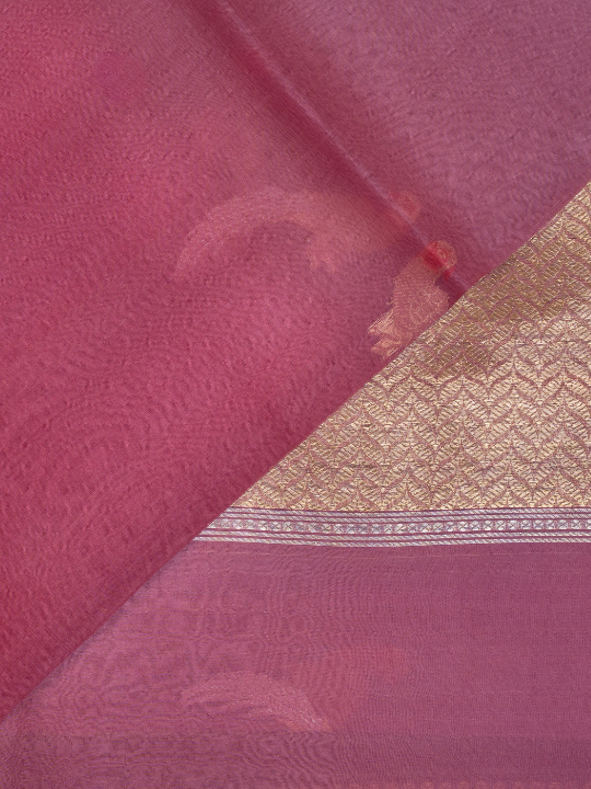 Wine-Rose Ombré Pure Silk Organza Saree