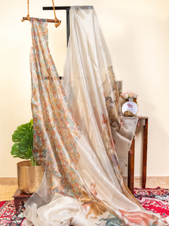 Ivory Handcrafted Pure Silk Tissue Saree