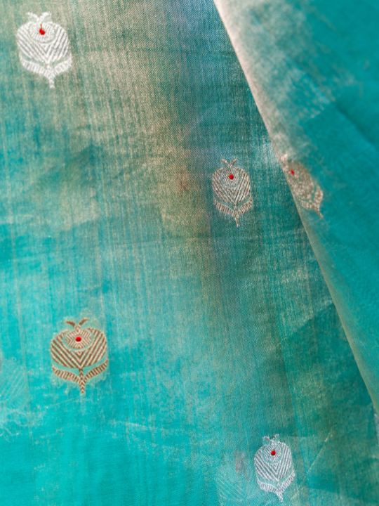 Aqua Blue Handcrafted Pure Silk Tissue Saree