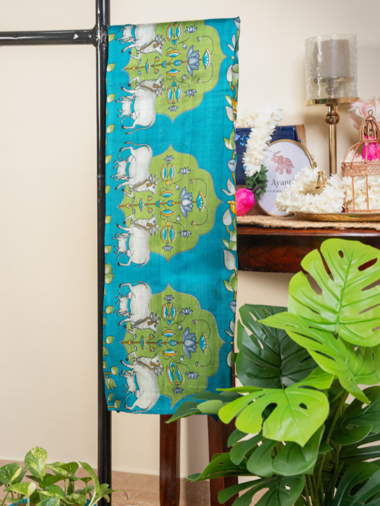 Teal Blue Pure Silk Saree