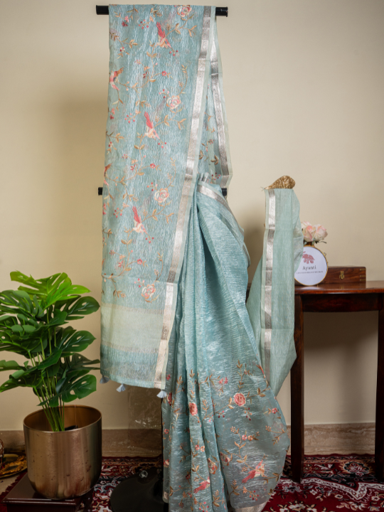 Powder Blue Soft Crush Silk Saree