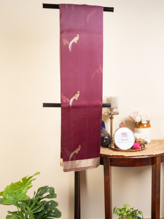 Wine-Rose Ombré Pure Silk Organza Saree