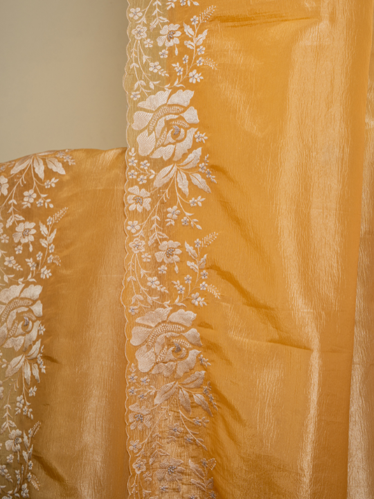 Mustard Yellow Soft Crush Tissue Saree