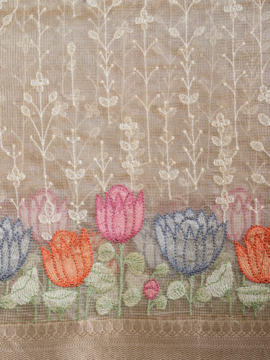 Beige Golden Kota Tissue Saree