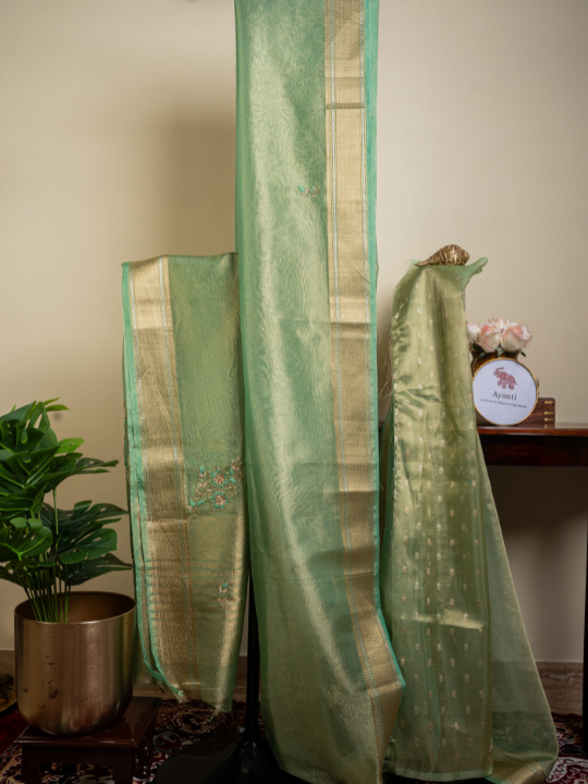 Pistachio Green Crush Tissue Saree