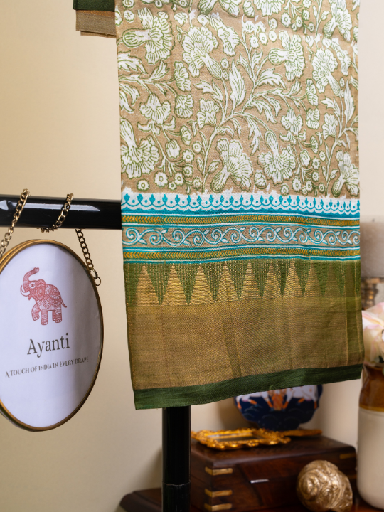 Muted Beige Handwoven Pure Silk Tussar Saree