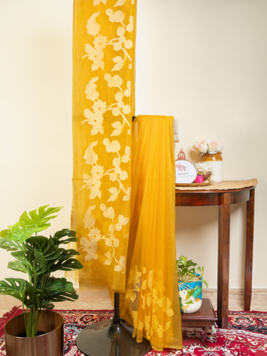 Yellow Premium Organza Silk Saree