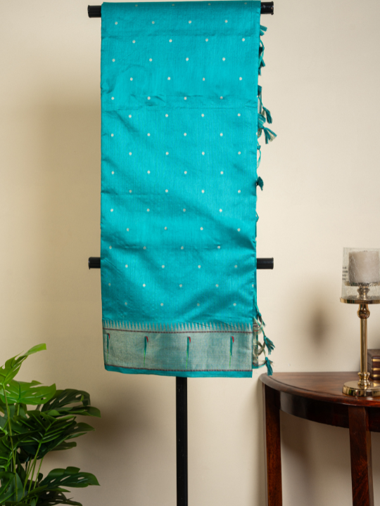 Greenish-Blue Cotton Chanderi Saree