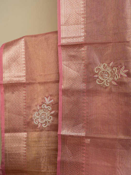 Rose Gold Kota Tissue Saree