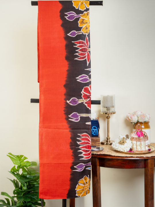 Brick Red Pure Silk Batik Saree