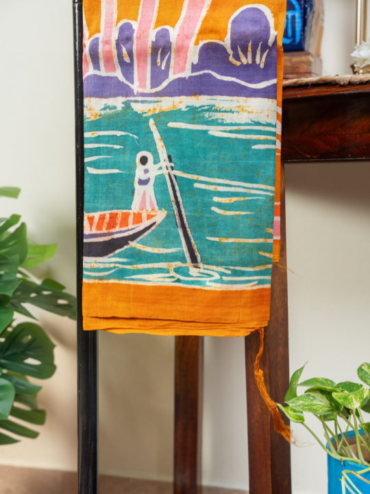 Orange Pure Silk Batik Saree