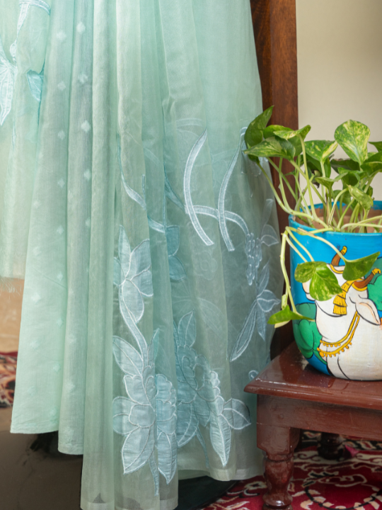 Mint Green Premium Organza Silk Saree