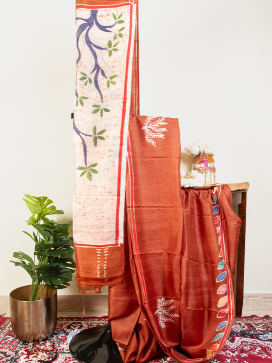 Terracotta Pure Silk Batik Saree