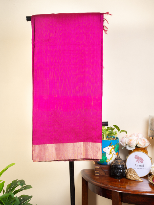 Magenta Handloom Pure Raw Silk Saree