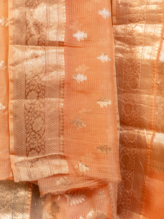 Peach with Orange Undertone Exquisite Handloom Katan Kota Silk Saree