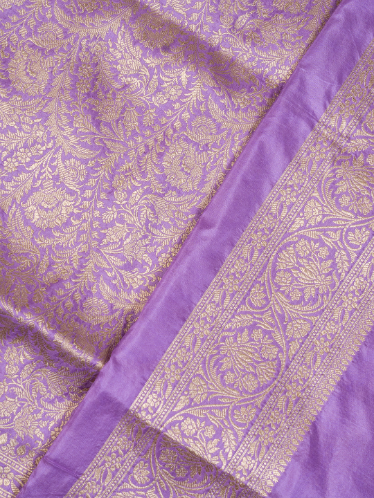Lavender Pure Katan Brocade Silk Saree