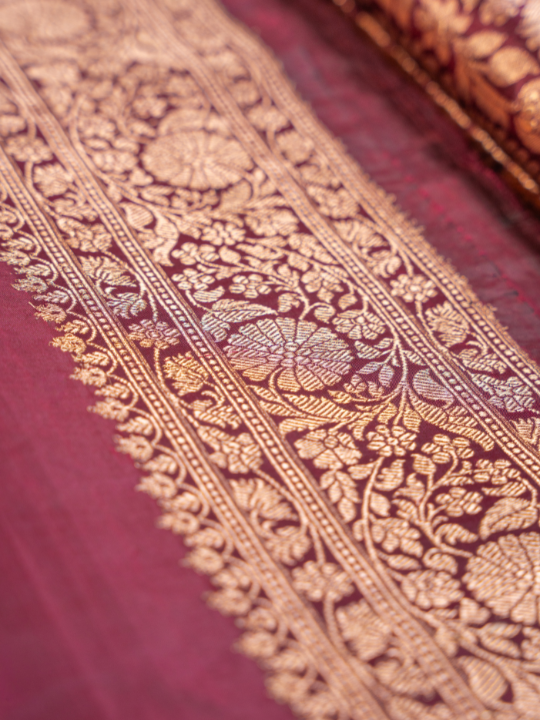 Deep Wine Handwoven Pure Katan Silk Saree