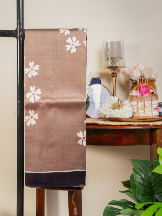 Taupe Brown Pure Silk Batik Saree