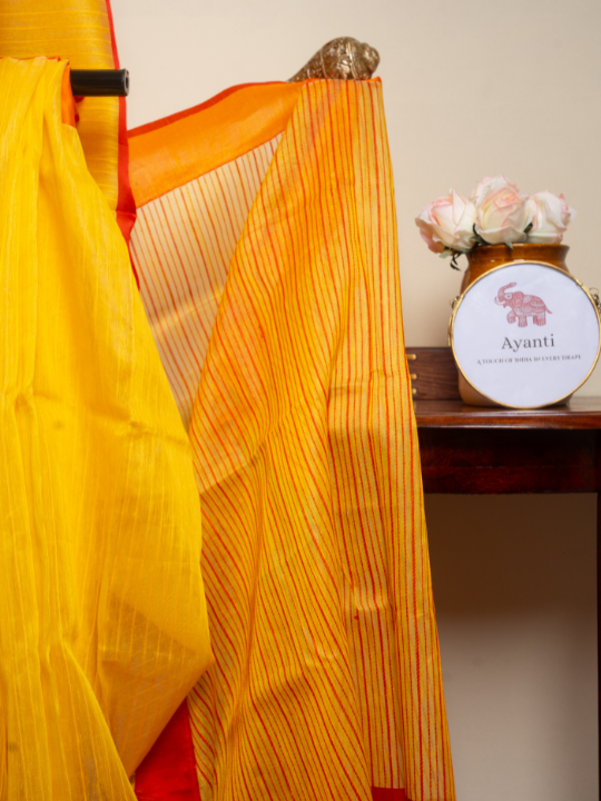 Sunshine Yellow Premium Cotton Linen Saree