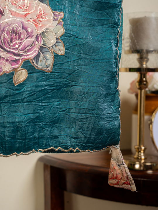 Deep Teal Soft Crush Silk Saree