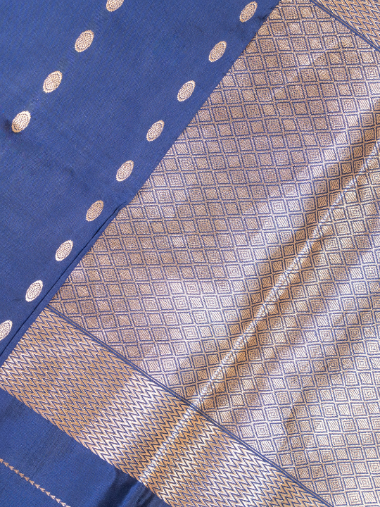 Midnight Blue Handwoven Pure Katan Silk Saree