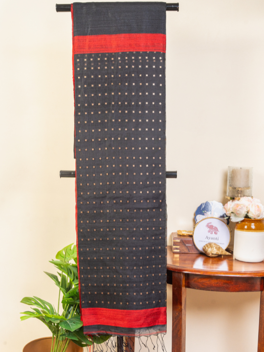 Black Handwoven Pure Matka Silk Saree