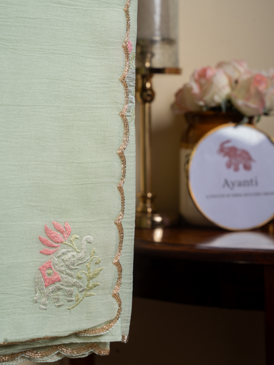 Mint Green Soft Crepe Saree