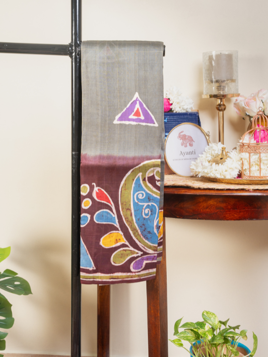 Charcoal Grey Pure Silk Batik Saree