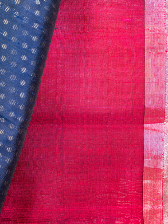 Navy and Magenta Handloom Pure Raw Silk Saree