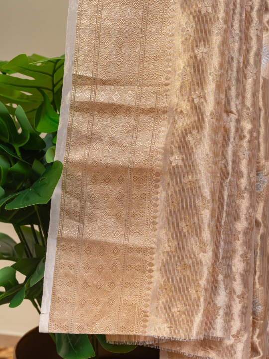 Blush Beige Handcrafted Pure Silk Tissue Saree