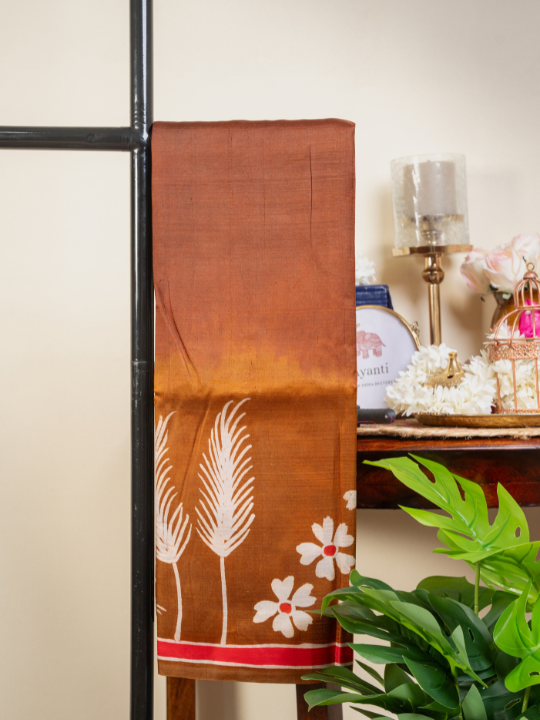 Earthy Brown Pure Silk Batik Saree