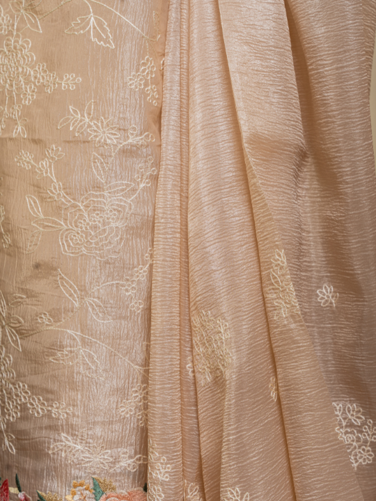 Beige Soft Crush Tissue Saree