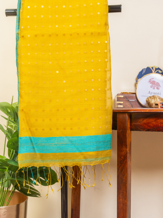 Marigold Yellow Handwoven Pure Matka Silk Saree