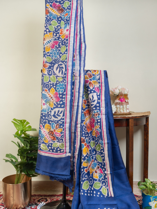 Royal Blue Pure Silk Batik Saree