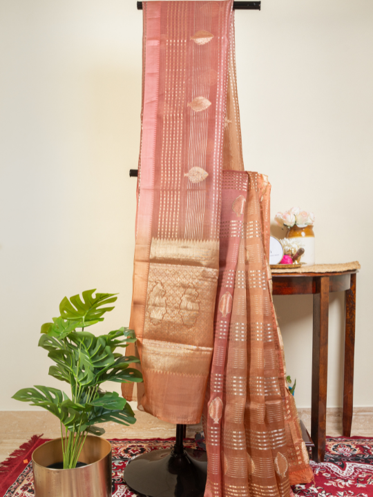 Rose Gold Ombré Pure Silk Organza Saree