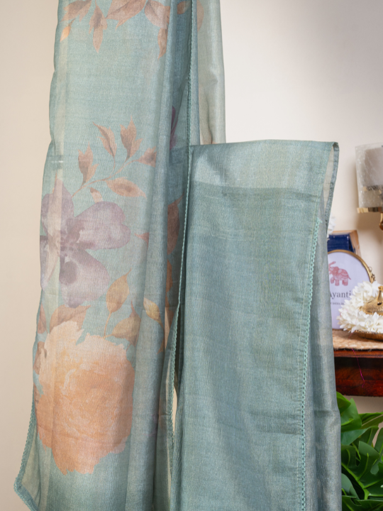 Mint Green Soft Crush Tissue Saree