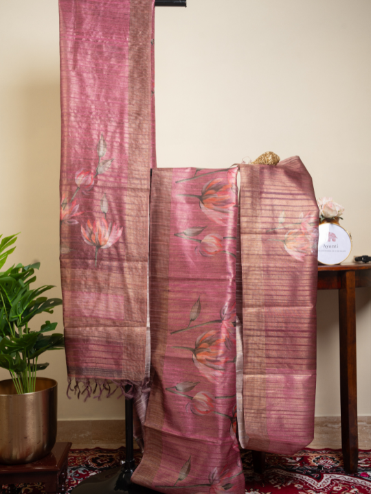Mauve Pink Chanderi Saree
