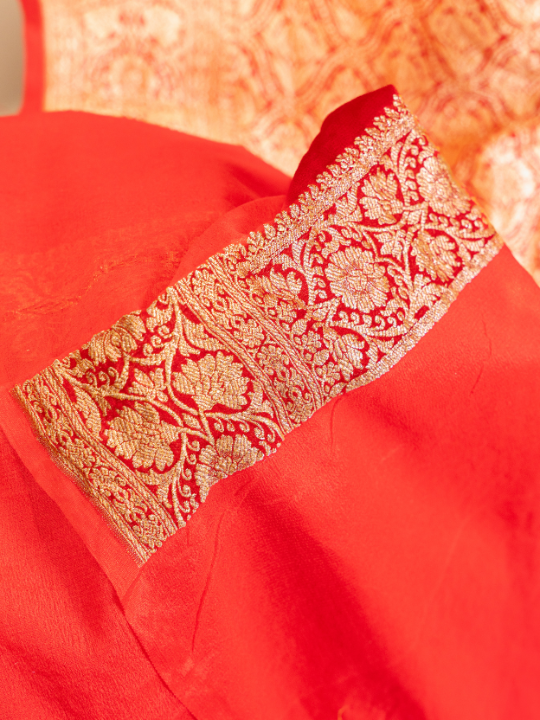 Red Handwoven Pure Silk Khaddi Georgette Saree