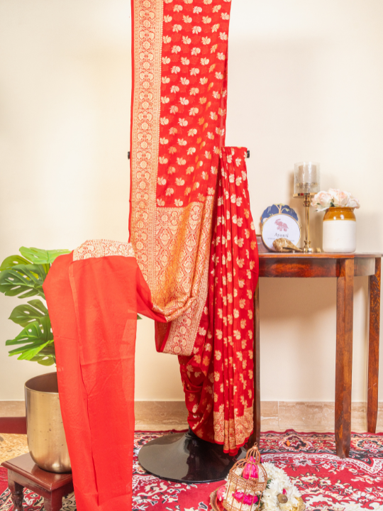 Red Handwoven Pure Silk Khaddi Georgette Saree