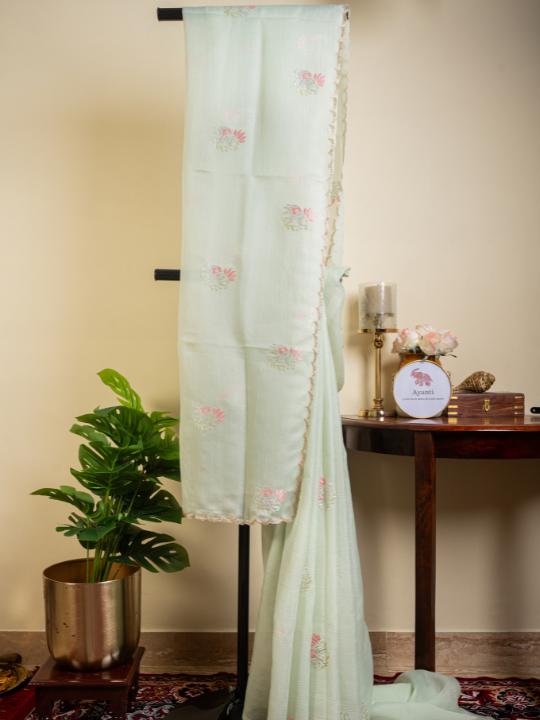 Mint Green Soft Crepe Saree