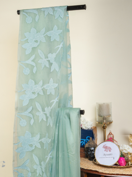 Mint Green Premium Organza Silk Saree