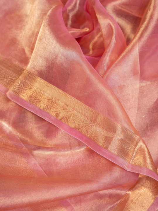 Blush Pink Handcrafted Pure Silk Tissue Saree