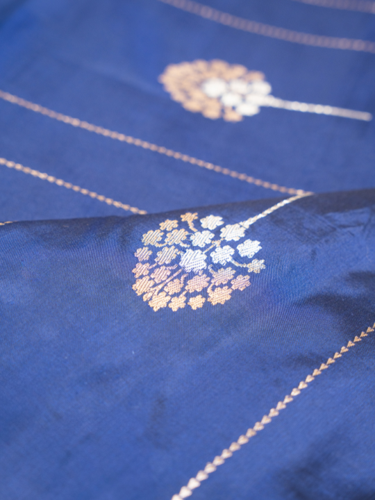 Midnight Blue Handwoven Pure Katan Silk Saree